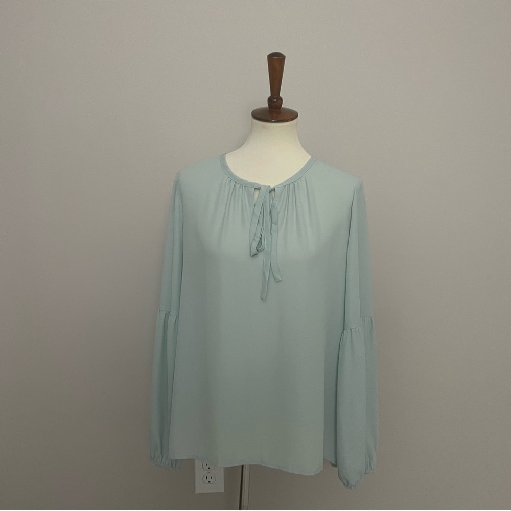 Karl Lagerfeld Top Toe Neckline Poet Sleeve Peasant Prairie Boho Seafoam Green